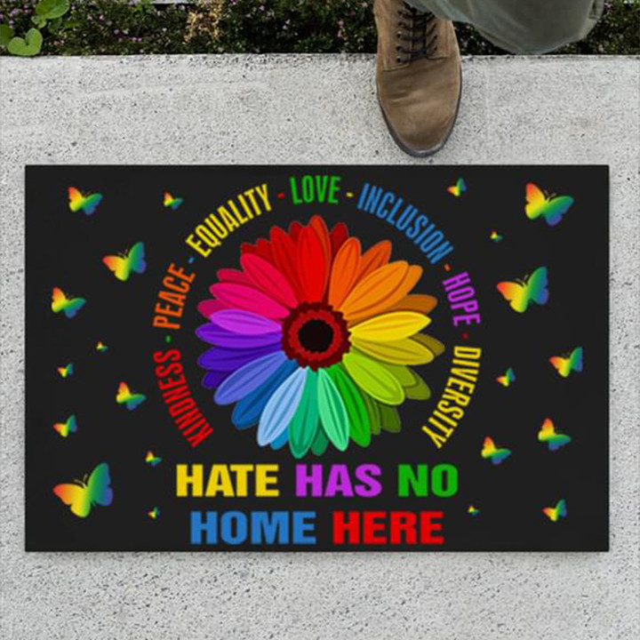 Hate Has No Home Here Doormat Kindness Peace Equality LGBT Merch Pride Month Gifts