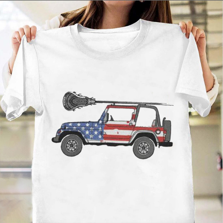 Car American Flag T-Shirt Car Graphic Tee 4Th Of July Gift Ideas