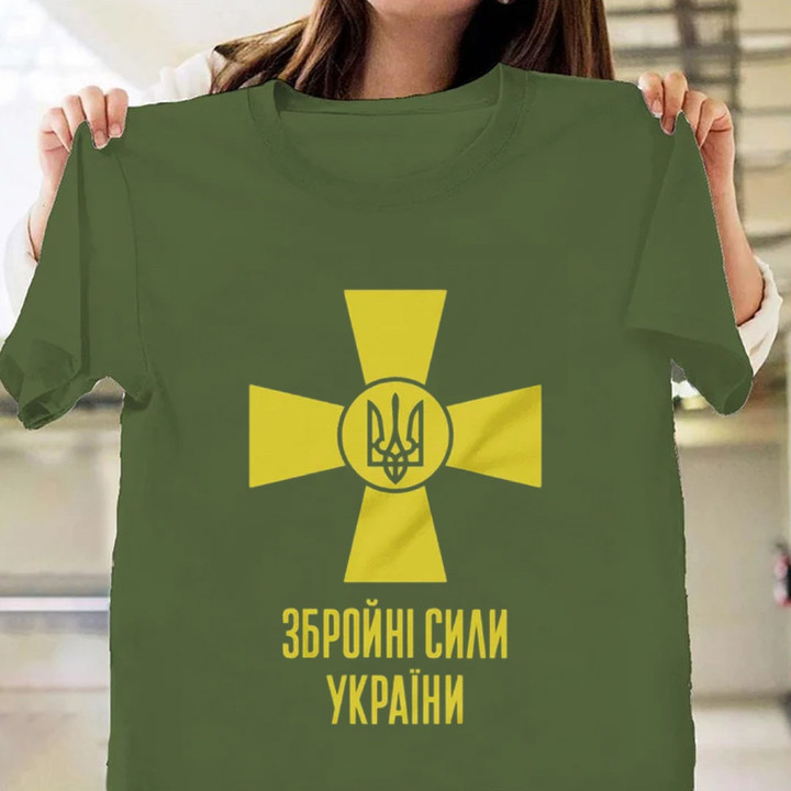 Zelensky Green Shirt Ukraine Coat Of Arms Merch Ukrainian Cross T-Shirt