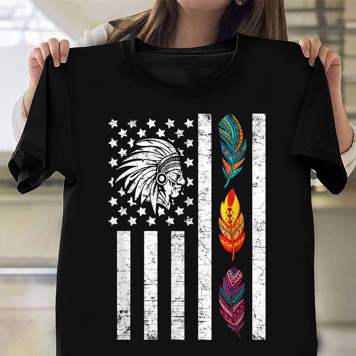Native American Feather Flag Shirt Native Pride Equality Clothes Merch