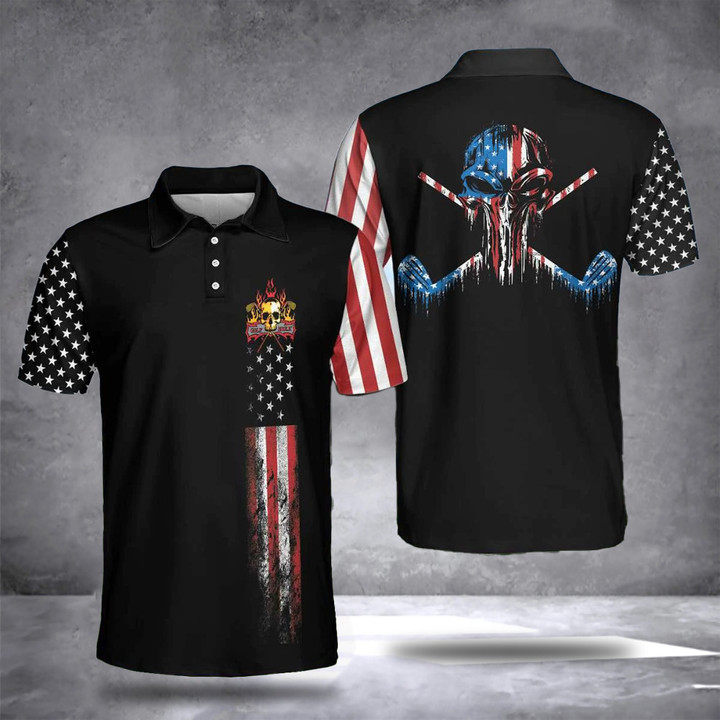 Skull USA Flag Golfer Shirt Mens Best Golf Clothes Polo Shirt Cool Golf Gifts