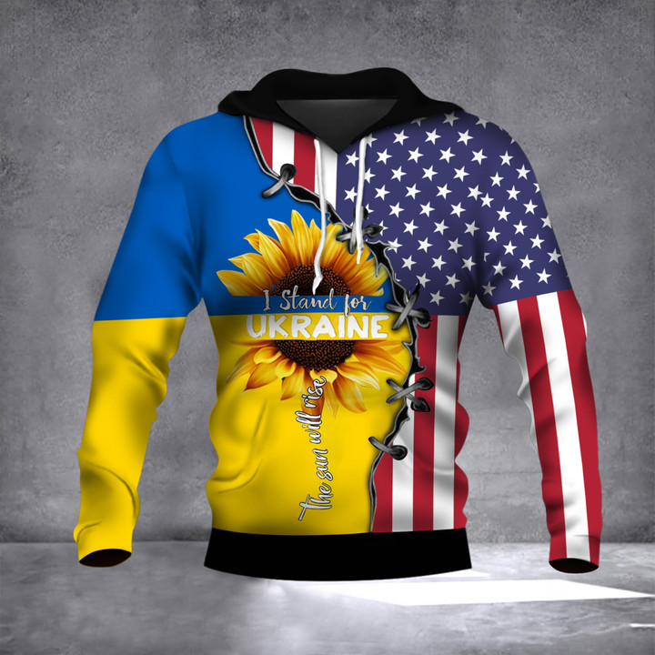 Ukrain American Flag Hoodie Sunflower The Sun Will Rise Clothes Protest War Merch
