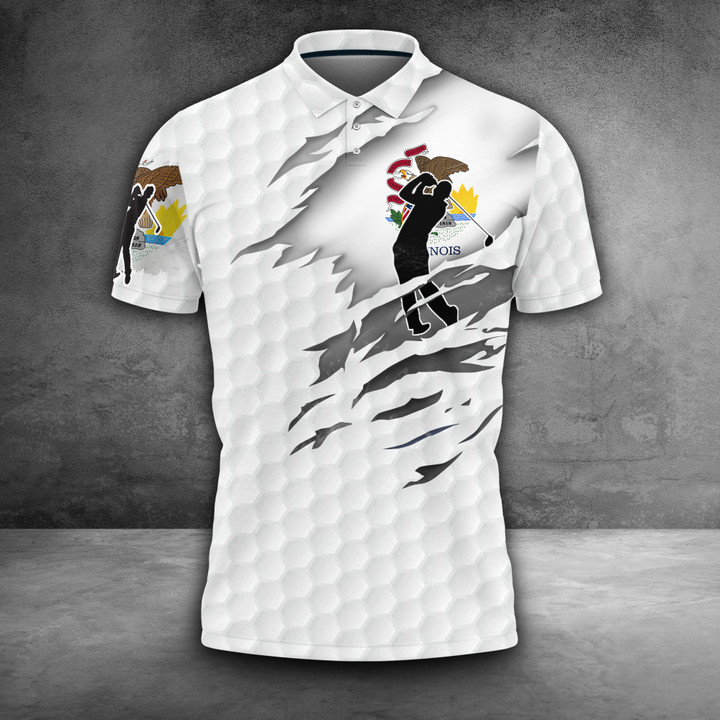 Illinois Golfer Polo Shirt Farher Day Idea Golf T-Shirt Design Good Gifts For Golf Lovers