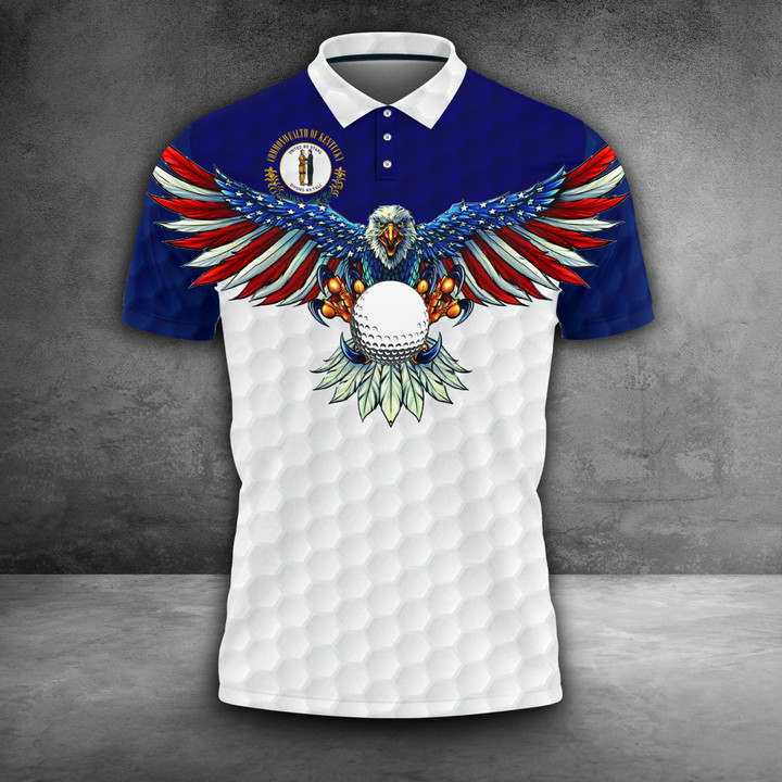 Kentucky Eagle Golfer Polo Shirt Patriotic Unique Golf Polo Apparel Top Golf Gifts For Men