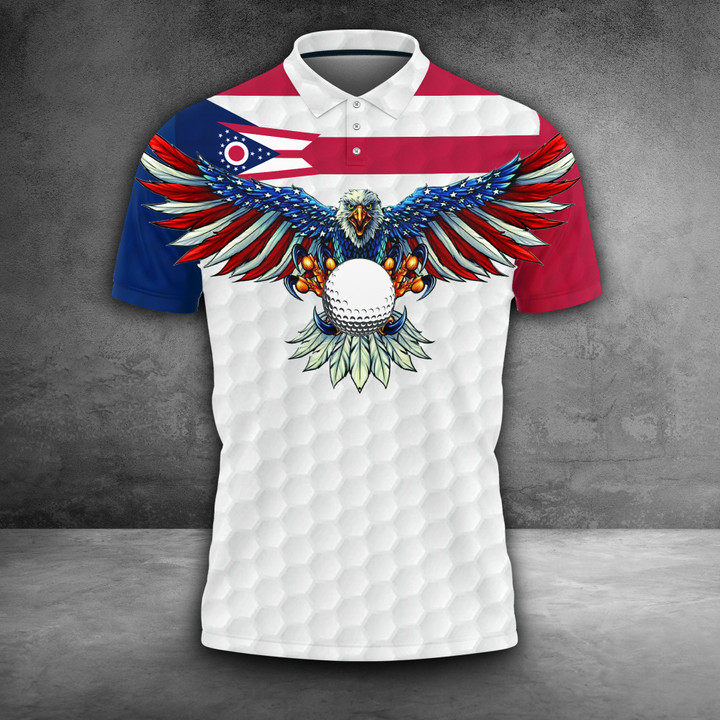 Ohio Eagle Golfer Polo Shirt Patriotic Golf Outfit Male Best Golf Gifts For Men