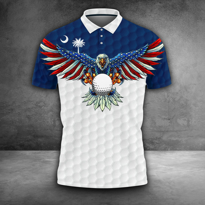 South Carolina Eagle Golfer Polo Shirt Cool Golf Clothes Unique Golfer Apparel