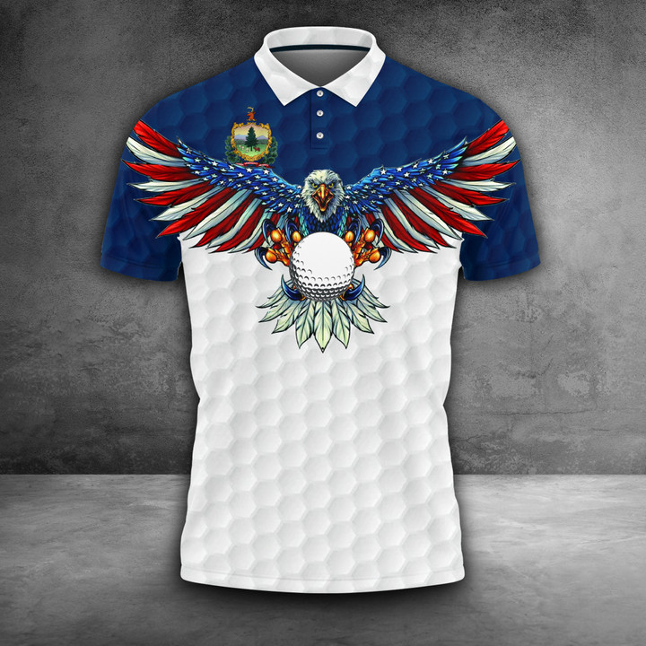 Vermont Eagle Golfer Polo Shirt Patriotic Best Golf Clothes For Men Unique Golf Gifts