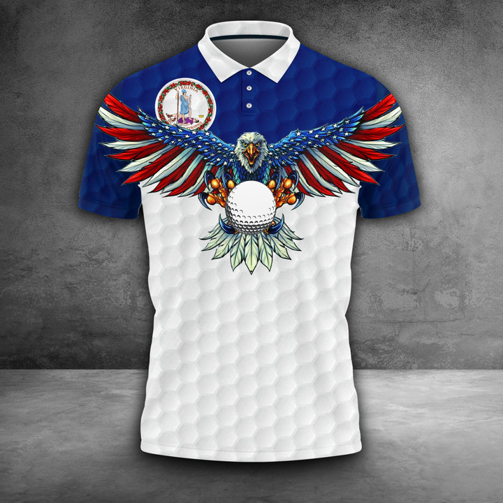Virginia Eagle Golfer Polo Shirt Patriotic Golf Outfit Male Mens Golf Shirt Sale