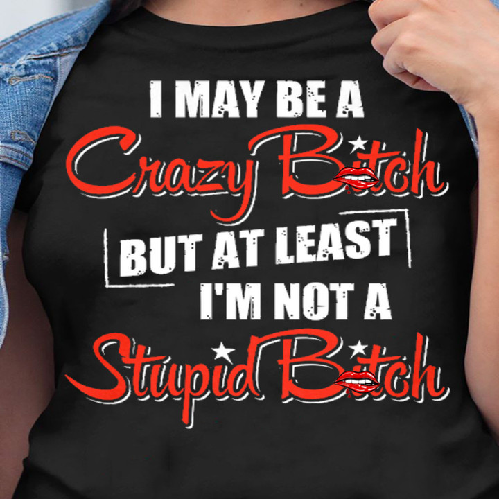 I May Be A Crazy Bitch But I'm Not A Stupid Bitch T-Shirt Womens Funny Sarcastic T-Shirt