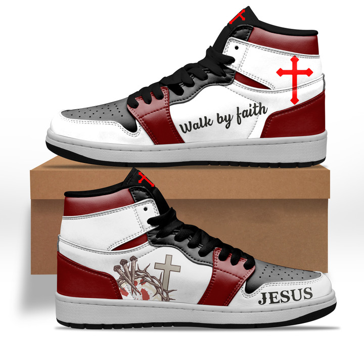Jesus Walk By Faith JD Sneakers Air Jordan High Top Christian Merchandise Gifts For Him