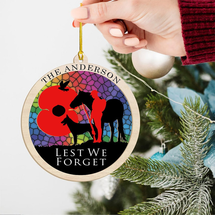 Custom Lest We Forget Suncatcher Ornament War Heroes Soldiers Armed Forces Memorial Ornament