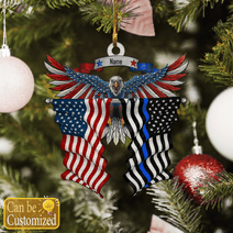 Eagle Thin Blue Line And American Flag Ornament Xmas Holiday Christmas Gifts For Cops