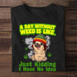 Pug A Day Without Weed Is Like Just Kidding I Have No Idea Shirt Funny Smokers Funny Clothing
