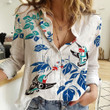 Hummingbird Women Longline Button Up Shirt Northwest Coast Native Print Apparel For Lady