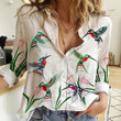 Hummingbird Flower Haida Art Linen Shirt Long Sleeve Women's Apparel Gifts