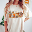 Sloth Fall Drinks And Pumpkin Spice Latte Shirt Sloth Lover Cute T-Shirt Thanksgiving Gifts