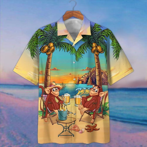 Monkey Chill Out With Beer Hawaiian Shirt Beach Theme Aloha Shirt Cute Summer Clothing