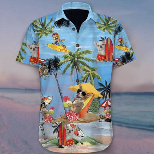 Chihuahua At Beach Vacation Hawaiian Shirt Mens Womens Summer Vacation Aloha Shirt Gift