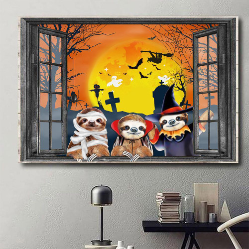 Sloth In Window Halloween Poster Indoor Halloween House Decorations Inside Wall Living Room