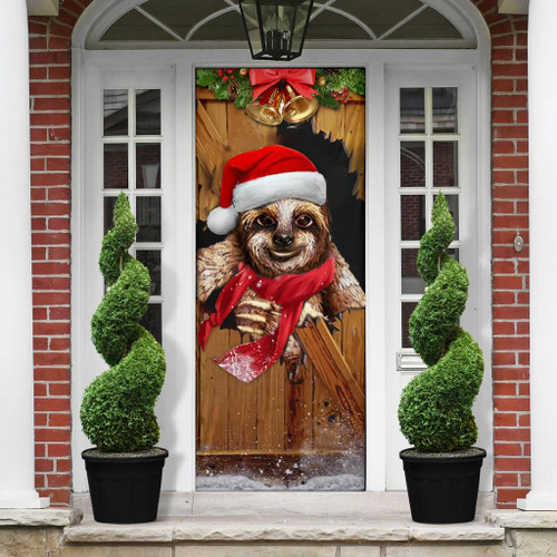 Sloth Christmas Door Cover Cute Christmas Door Cover Xmas House Decorations