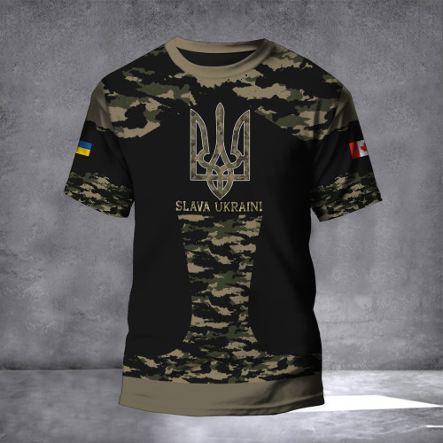 Canada Stand With Ukraine Slava Ukraini CamoT-Shirt Canadian Support Ukraine Clothing Gifts
