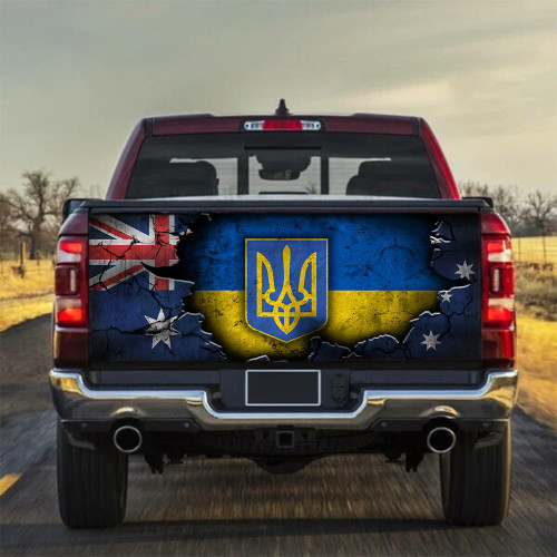 Ukraine Flag Inside Australia Flag Tailgate Wraps Vintage Retro Merch No Ukraine War
