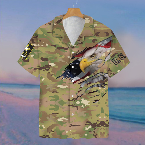 American Eagle US Army Hawaiian Shirt Camouflage Button Up Shirt Gifts For Army