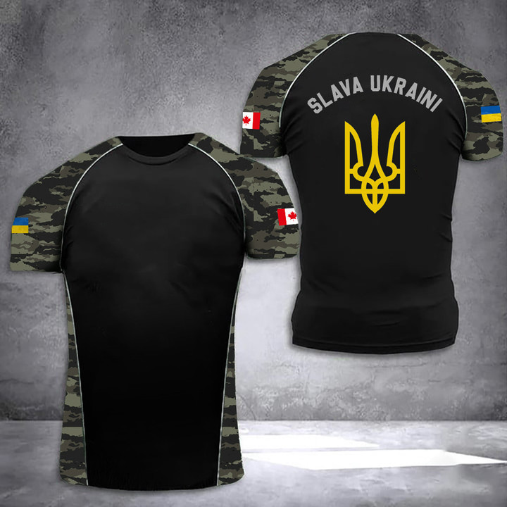 Canada Slava Ukraini Shirt Canada Support Ukraine Camo Flag T-Shirt Gifts For Boyfriend