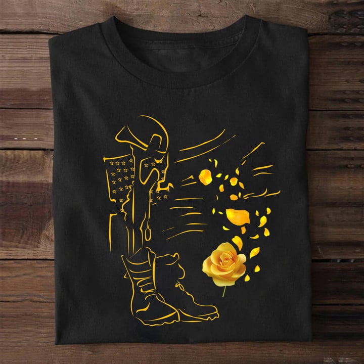Military And Yellow Rose Shirt Veteran Day Ideas Design T-Shirt Gifts For Dude