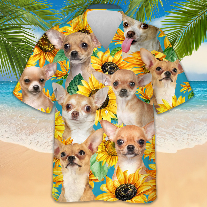 Chihuahua Sunflower Hawaii Shirt Dog Owner Summer Button Down Shirts Gift For Brother