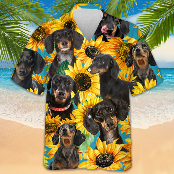 Dachshund Sunflower Hawaii Shirt Dog Lovers Summer Button Up Shirt Gift For Him