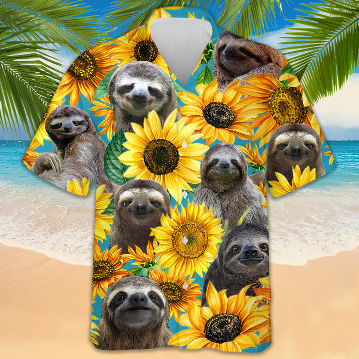 Sloth Sunflower Hawaii Shirt Sloth Lovers Mens Summer Button Up Shirts Gift For Husband