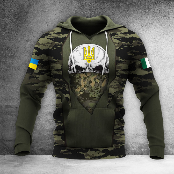 Italia Stand With Ukraine Hoodie Ukrainian Trident Camo Flag Skull Hoodie Gifts For Dad
