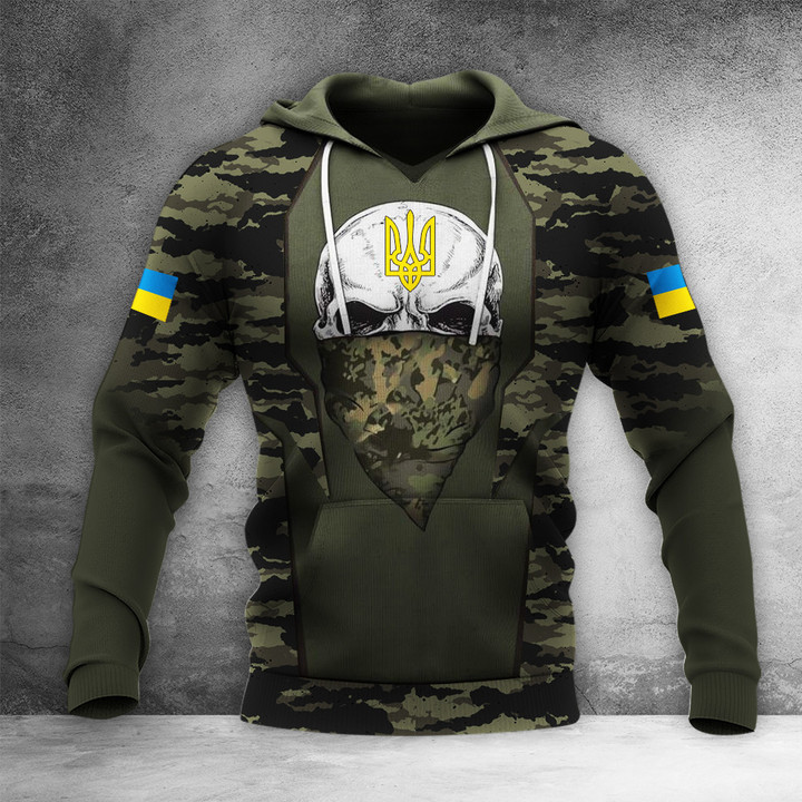Stand With Ukraine Hoodie Ukrainian Skull Camouflage Flag Hoodie Gift For Men