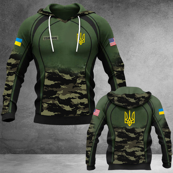 Customized USA Stand With Ukraine Hoodie American Support Ukrainian Camo Flag Hoodie Gift
