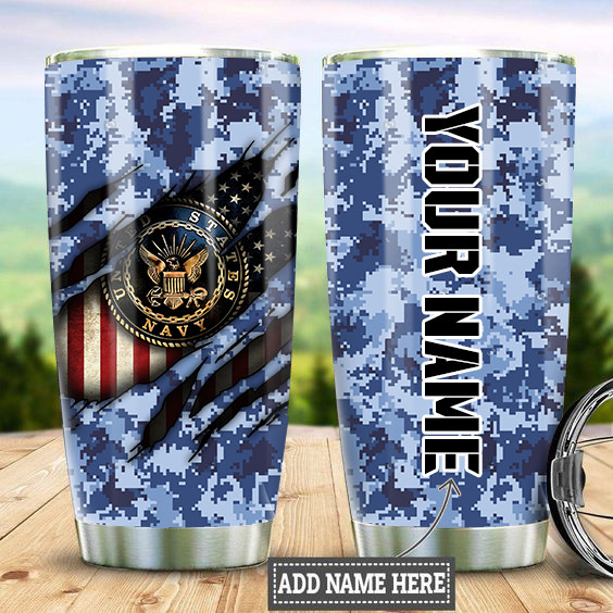 Personalized United States Navy Tumbler USN Honoring Camo Tumbler Gifts For Boyfriend