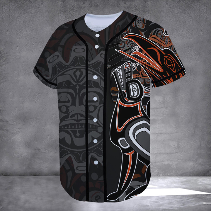Haida Art Wolf And Raven Baseball Jersey Shirt Native Print Apparel Gifts For Boyfriend