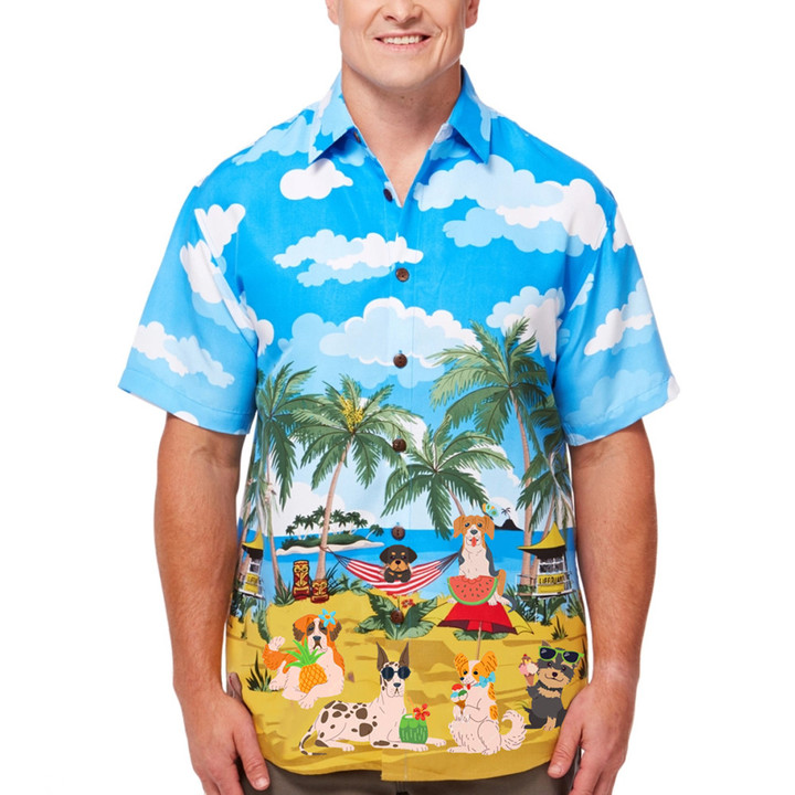 Dogs Hawaiian Shirt Pet Lovers Short Sleeve Button Up Beach Shirts Gifts For Summer