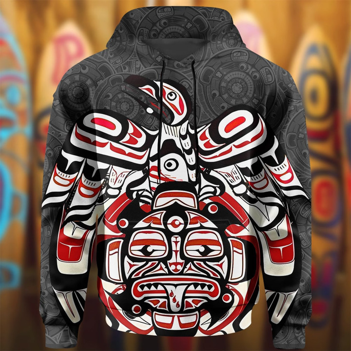 Haida Art Raven Hoodie Northwest Coast Symbolism Native American Apparel Men's
