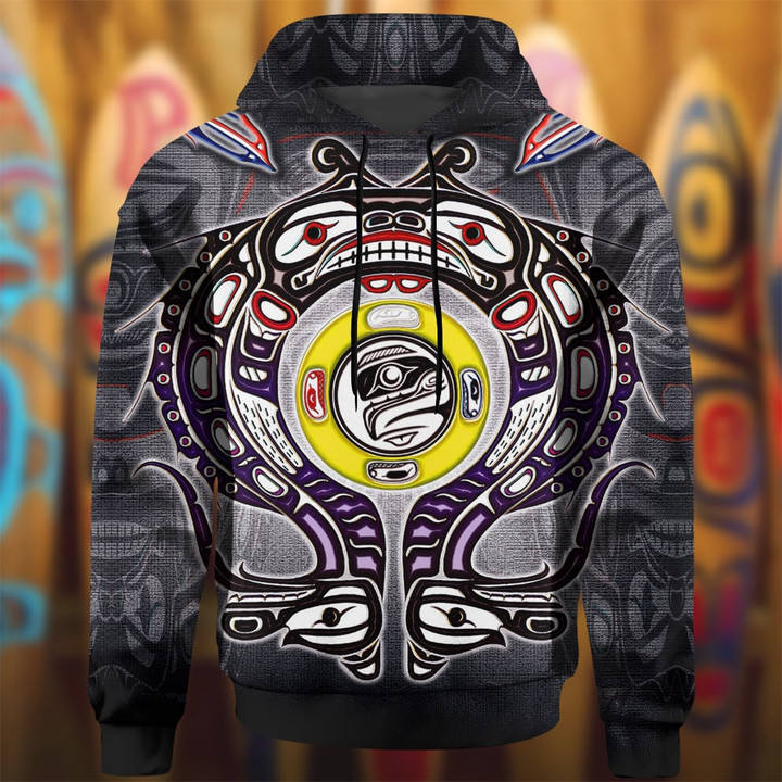 Haida Art Hoodie Native American Print Northwest Coast Apparel Gifts For Men's