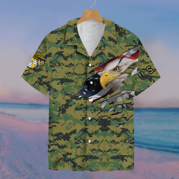 American Eagle US Marine Corps Hawaiian Shirt Mens Camo Button Up Shirt Gifts For Marine