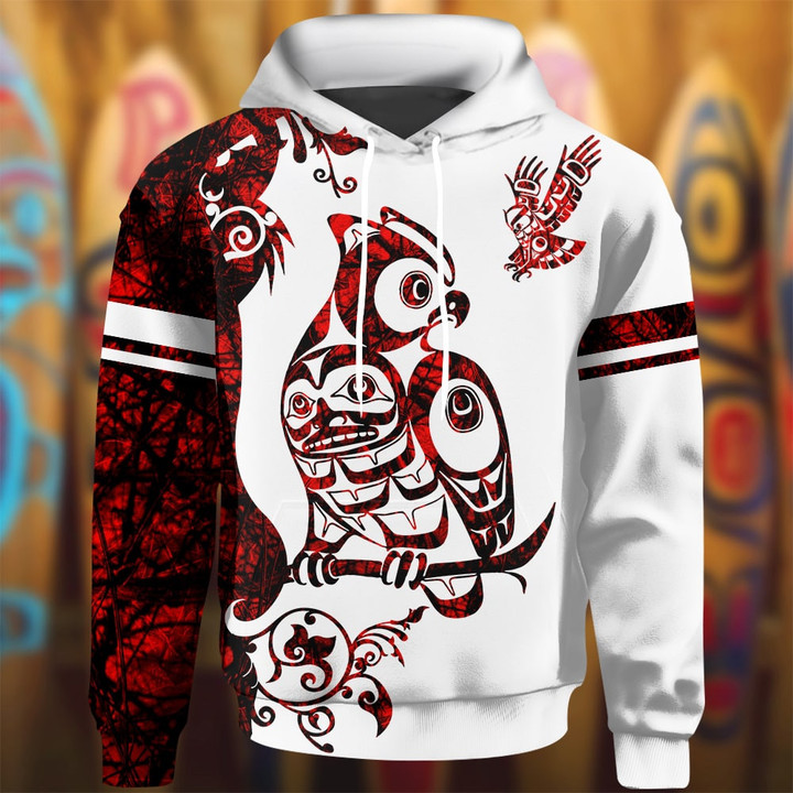Haida Art Owl Native American Hoodie Northwest Coast Style Owl Apparel Gifts For Him