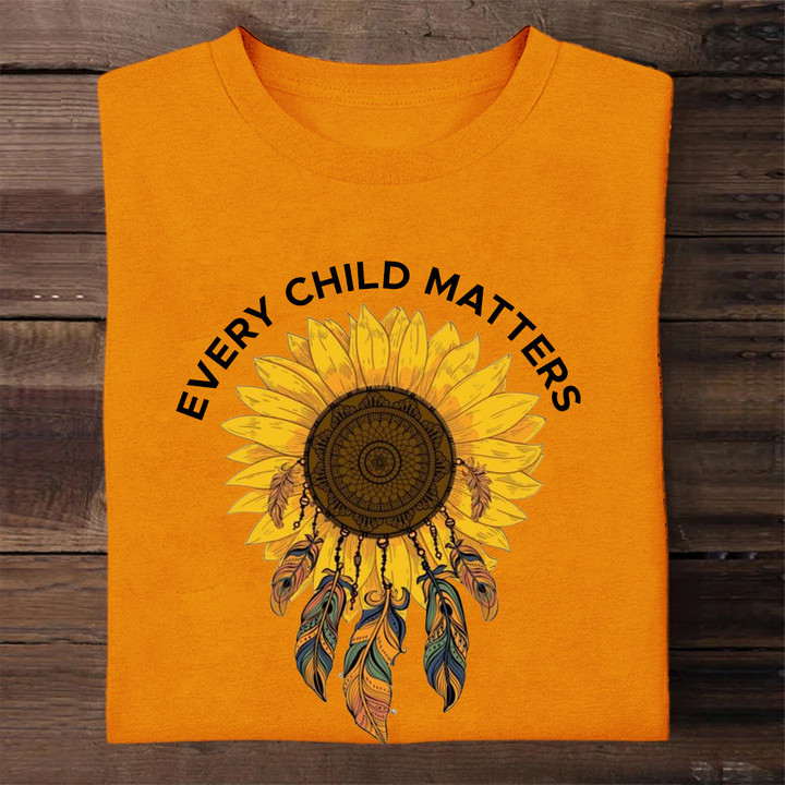 Every Child Matters T-Shirt Feather Sunflower Orange Day Shirt 2023 Movement Apparel