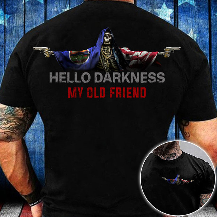 Kansas American Flag Skull Hello Darkness My Old Friend Shirt Gifts For Boyfriend