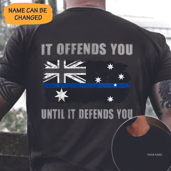 Custom Australia Thin Blue Line Shirt It Offends You Until Defends You Police Apparel Men's