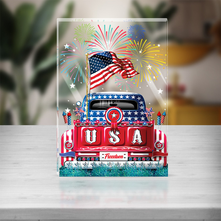 Freedom Fireworks USA Flag 4Th Of July Acrylic Plaque Patriotic Happy Independence Day Gifts