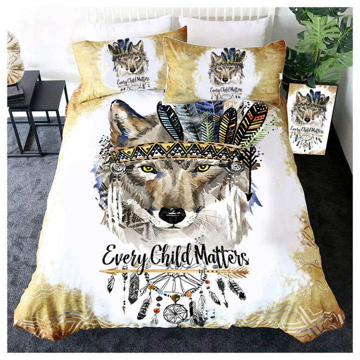 Every Child Matters Bedding Set Native Wolf Orange For Indigenous Movement Canadian Merch