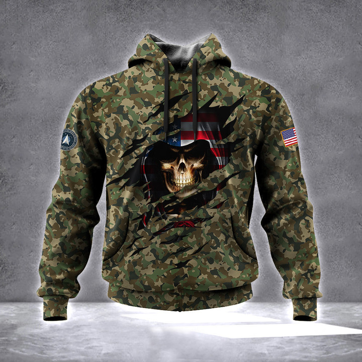 US Space Force American Skull Hoodie Honor USSF Camouflage Clothing Space Force Gifts