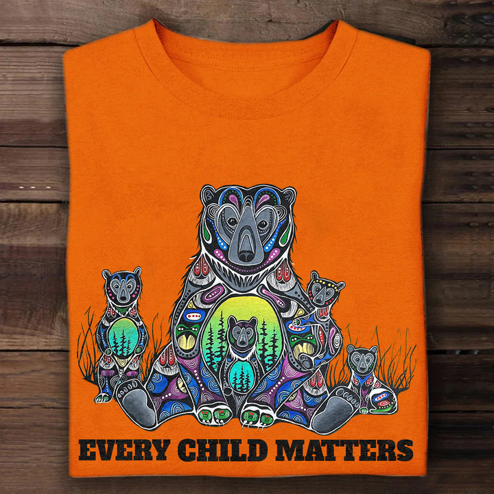 Family Native Bear Every Child Matters T-Shirt Wearing Orange Shirt Day Gifts Ideas