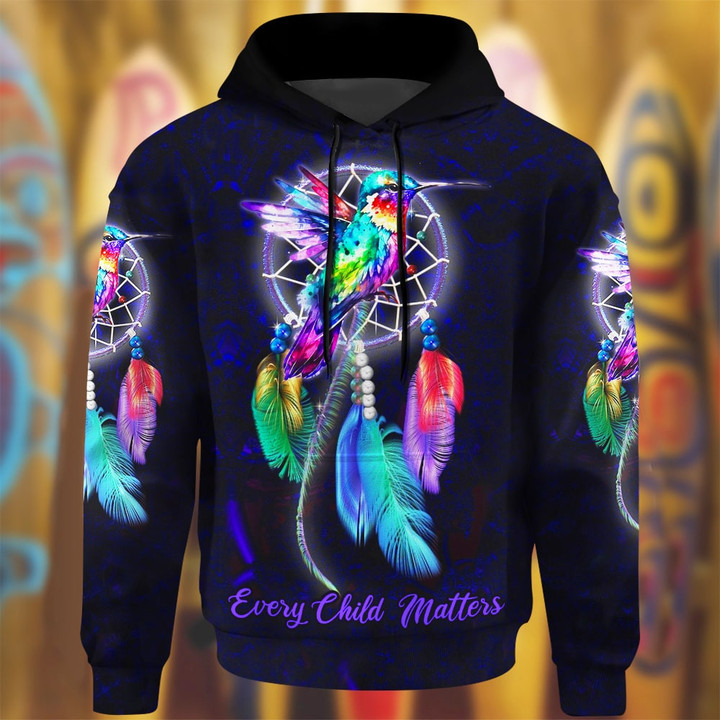 Hummingbird Every Child Matters Hoodie Colorful Native Dreamcatcher Apparel Gifts